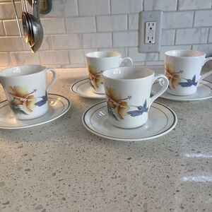 FOUR 2-pc SETS Corning Corelle Cup & Saucer Set Hummingbird Hibiscus USA Retired